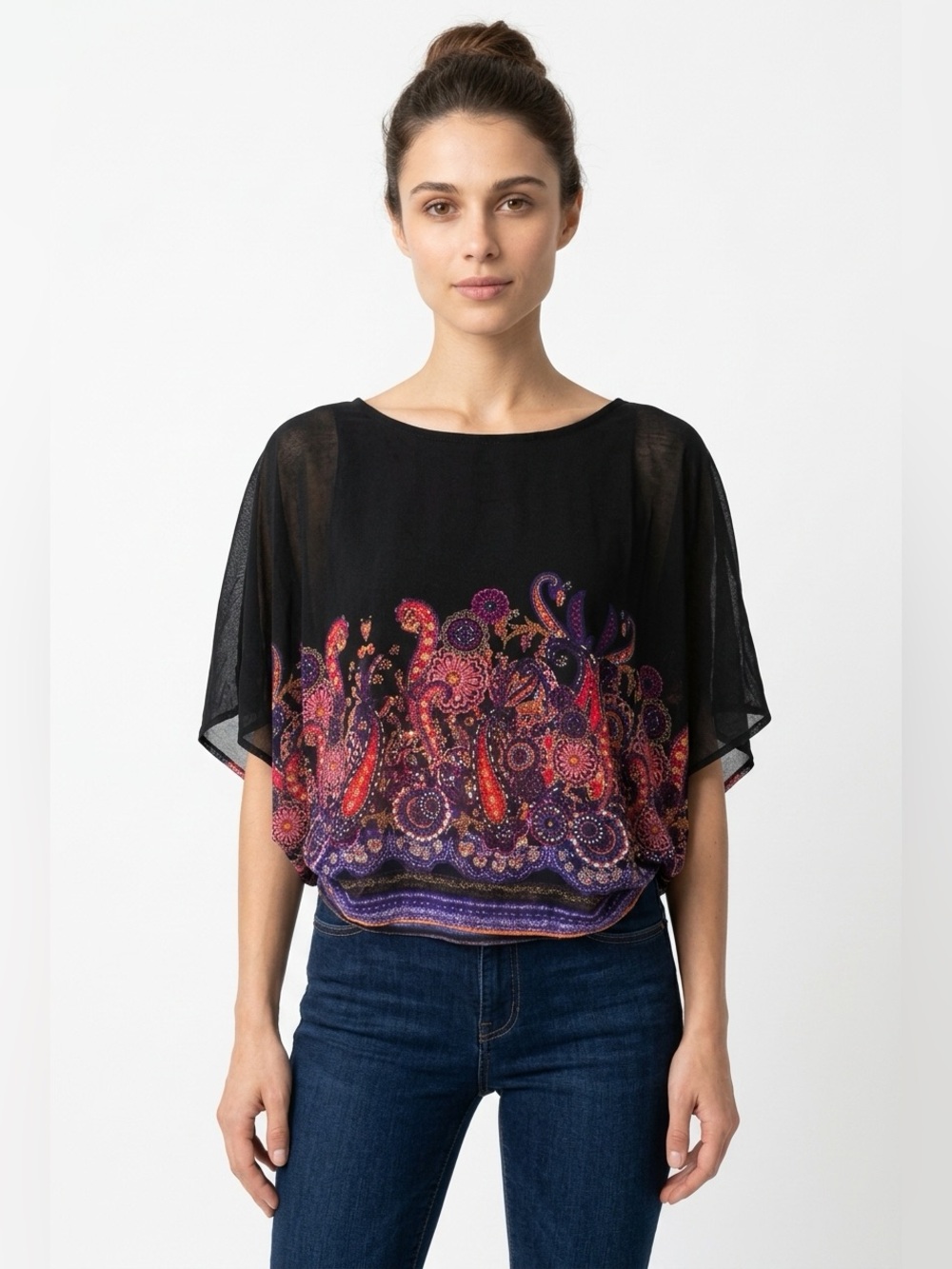 ✌️4 for $20✌️ Black Floral Embroidered Chiffon Blouse - , Women Tops